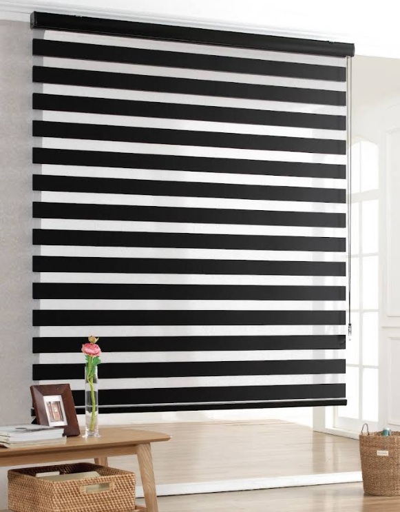 Modern light filtering zebra blinds installed in a bright Sydney living room showing alternating sheer and blockout horizontal fabric bands